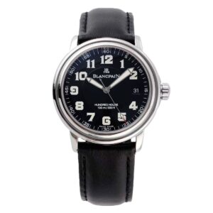 Hundred Hours Black Dial in Steel on Black Leather Strap