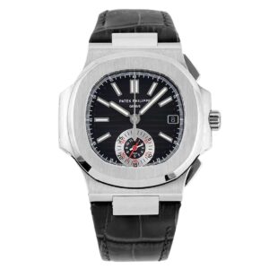 Nautilus 5980/1A-014 Black Dial in Steel on Leather Strap