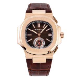 Nautilus Chronograph 5980/R-001 in Rose Gold on Brown Leather Strap