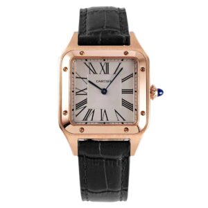 Santos-Dumont White Dial in Rose Gold on Black Leather Strap