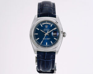 Day-Date 40 Blue Dial in White Gold on Leather Strap