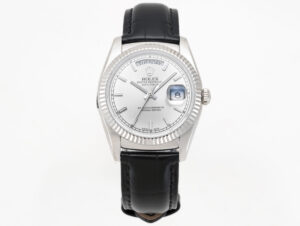 Day-Date 40 Silver Dial in White Gold on Leather Strap