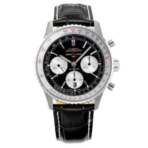 Navitimer B01 Chronograph 43 Black Dial in Steel on Leather Strap Ref. AB0138211B1P1