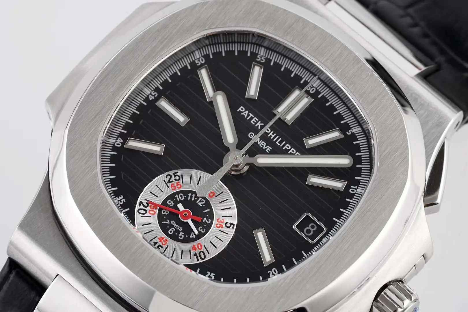 Nautilus 5980/1A-014 quadrante nero in acciaio su cinturino in pelle - immagine 3