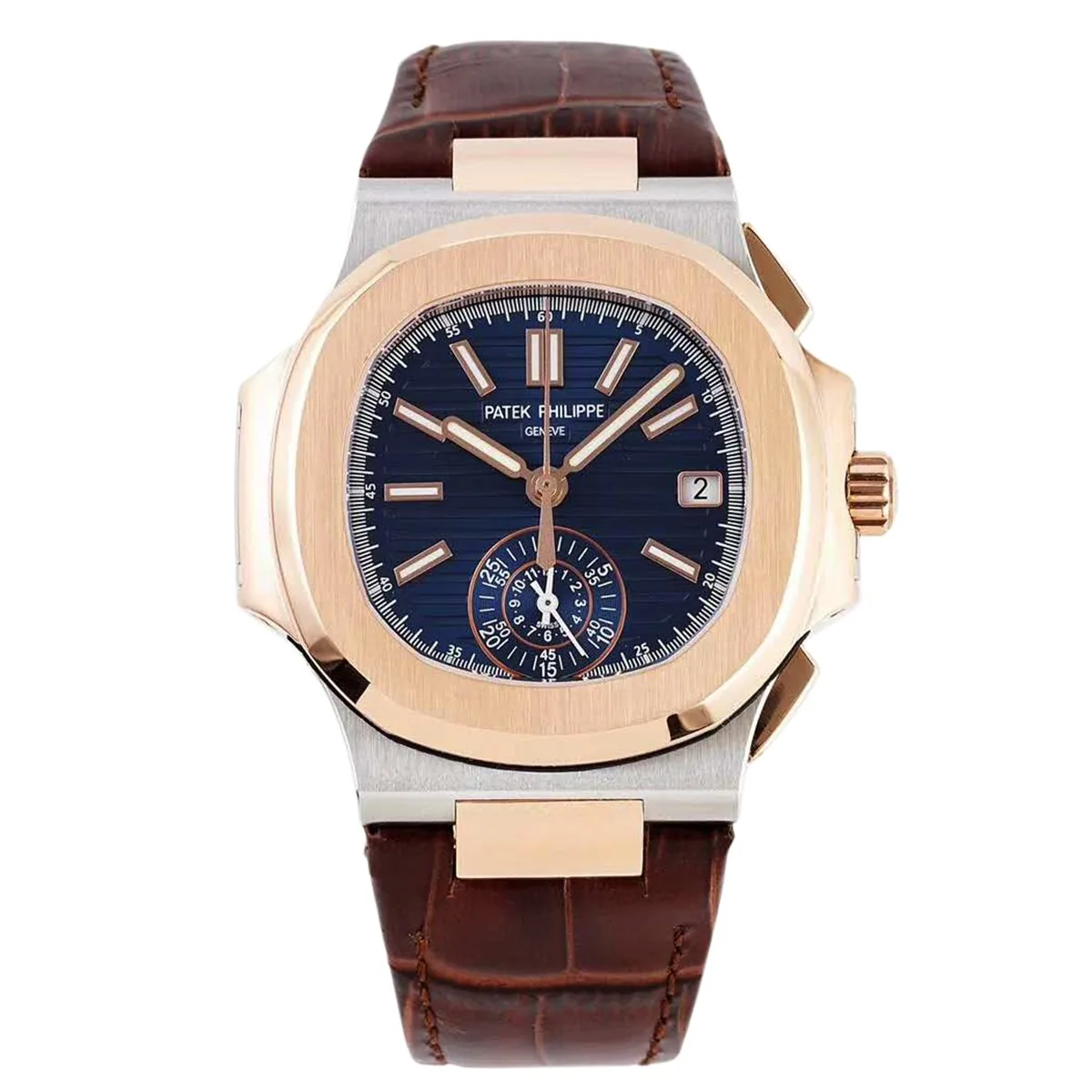 Nautilus Chronograph 5980/1AR en acier et or rose sur bracelet en cuir marron