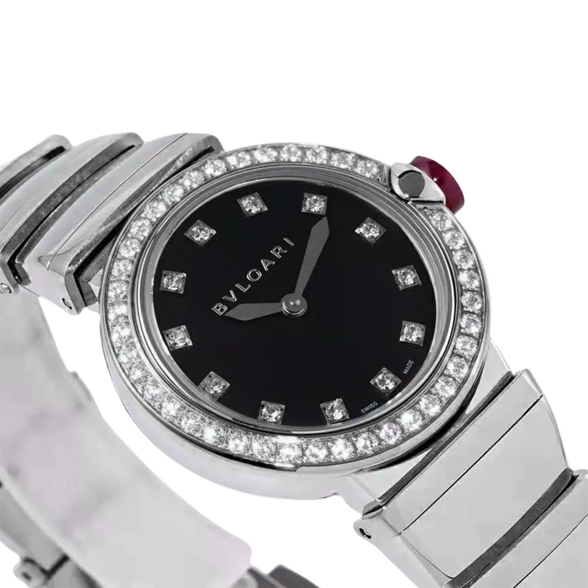 Lvcea cadran noir en acier lunette diamants – Image 2