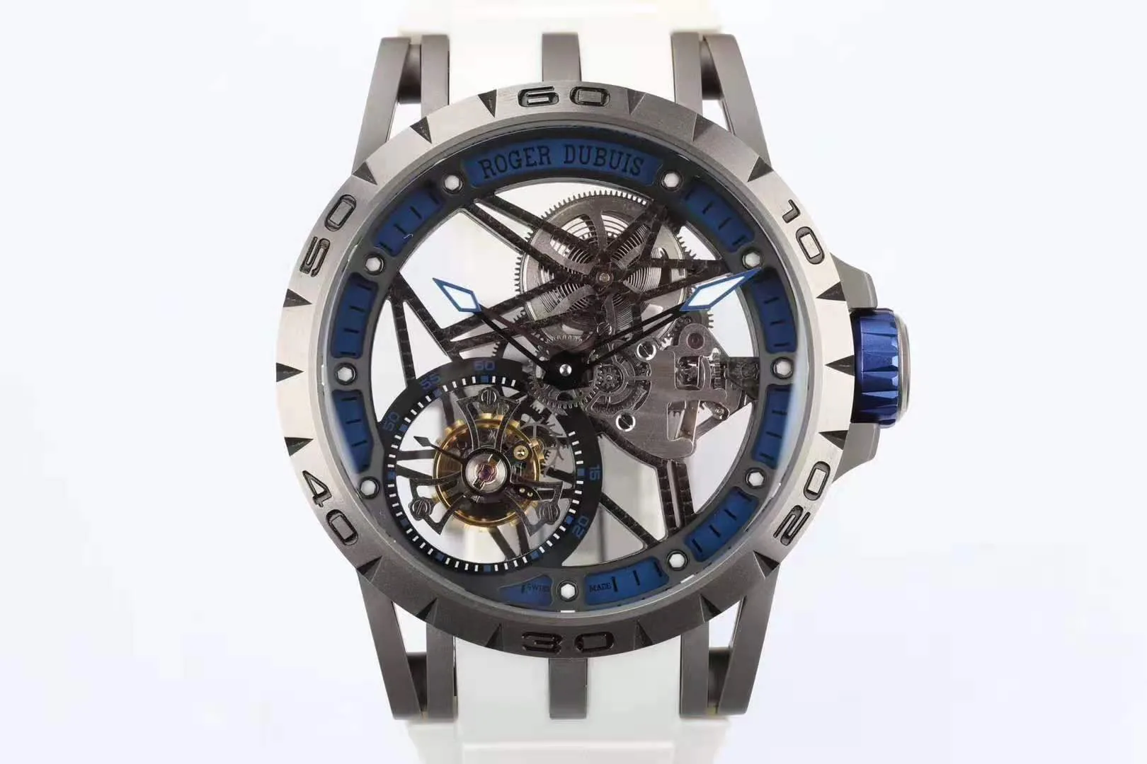 Excalibur Spider squelette tourbillon volant avec bracelet en caoutchouc blanc – Image 3
