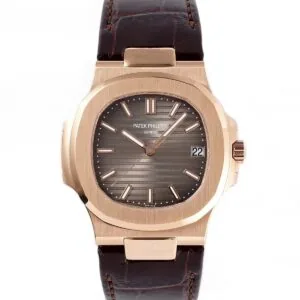 Nautilus Jumbo 5711 braunes Zifferblatt in Roségold mit braunem Lederarmband