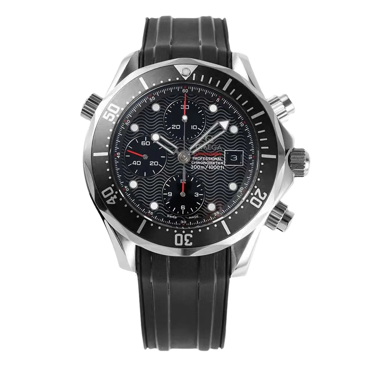 Seamaster Diver 300m Chronograph schwarzes Zifferblatt am Kautschukarmband