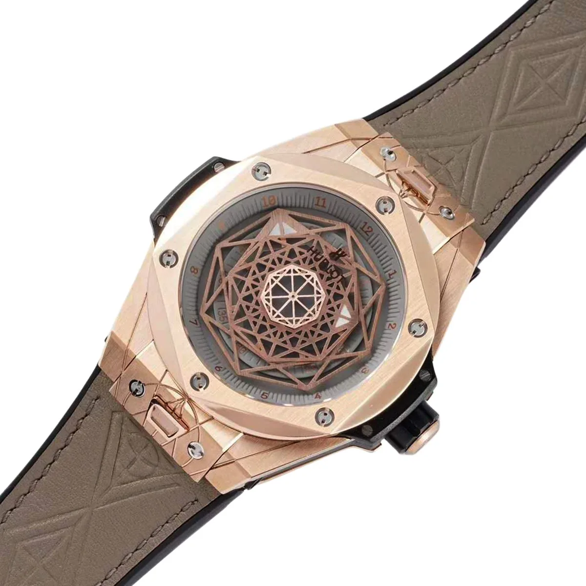 Big Bang Unico Sang Bleu en or rose sur bracelet en cuir marron – Image 2