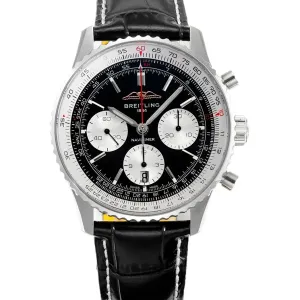 Navitimer B01 Chronograph 43 Black Dial in Steel on Leather Strap Ref. AB0138211B1P1