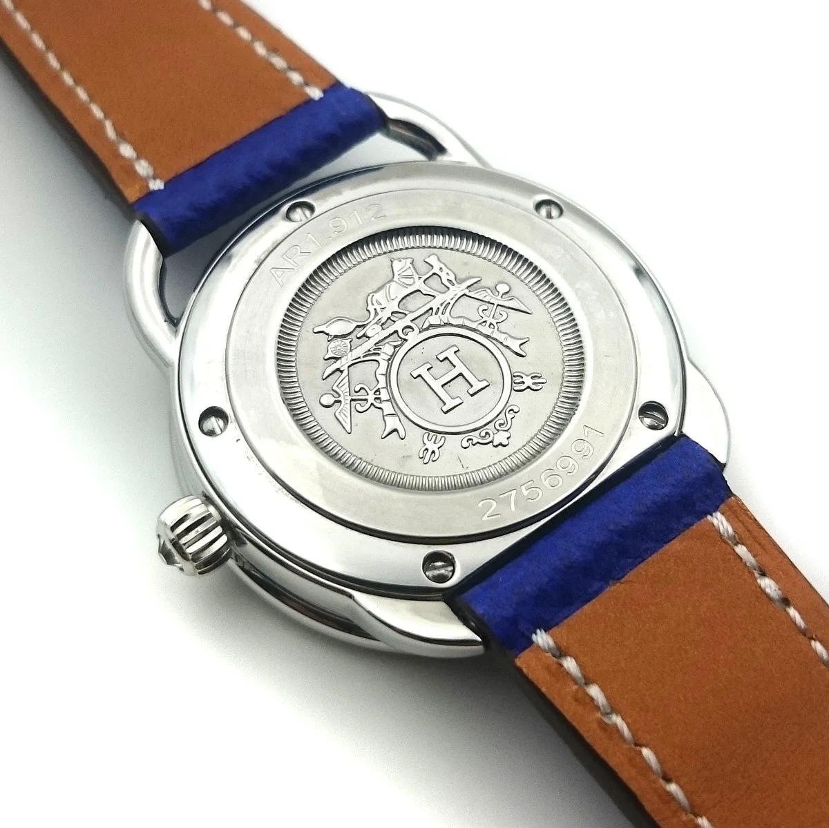 Arceau Petite Steel with Diamond Bezel on Blue Epsom Leather Strap