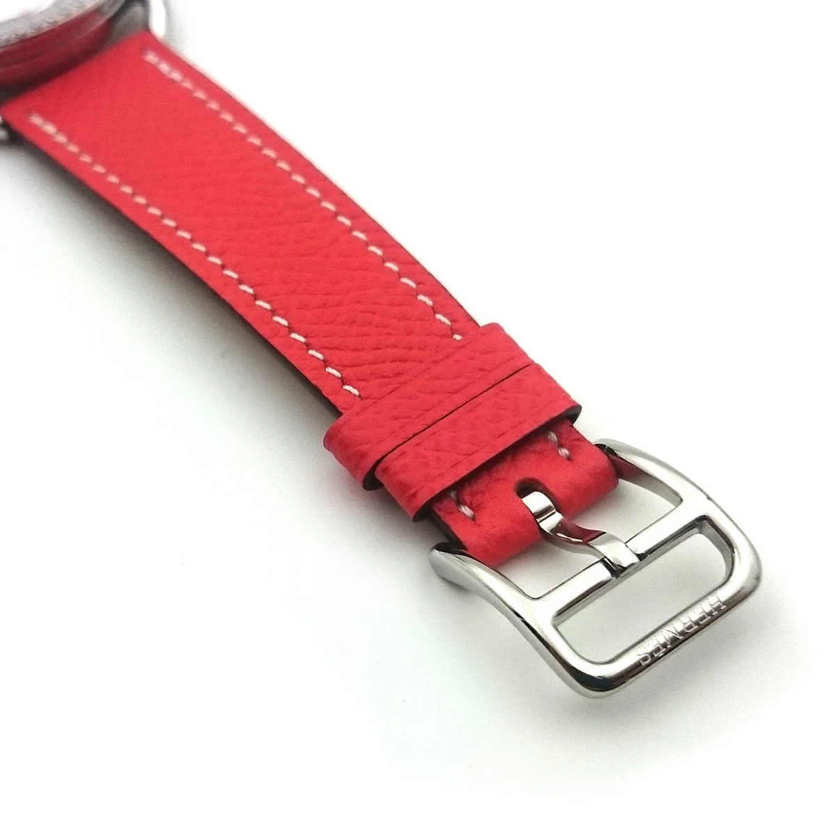 Arceau Petite Steel with Diamond Bezel on Vermilion Epsom Leather Strap