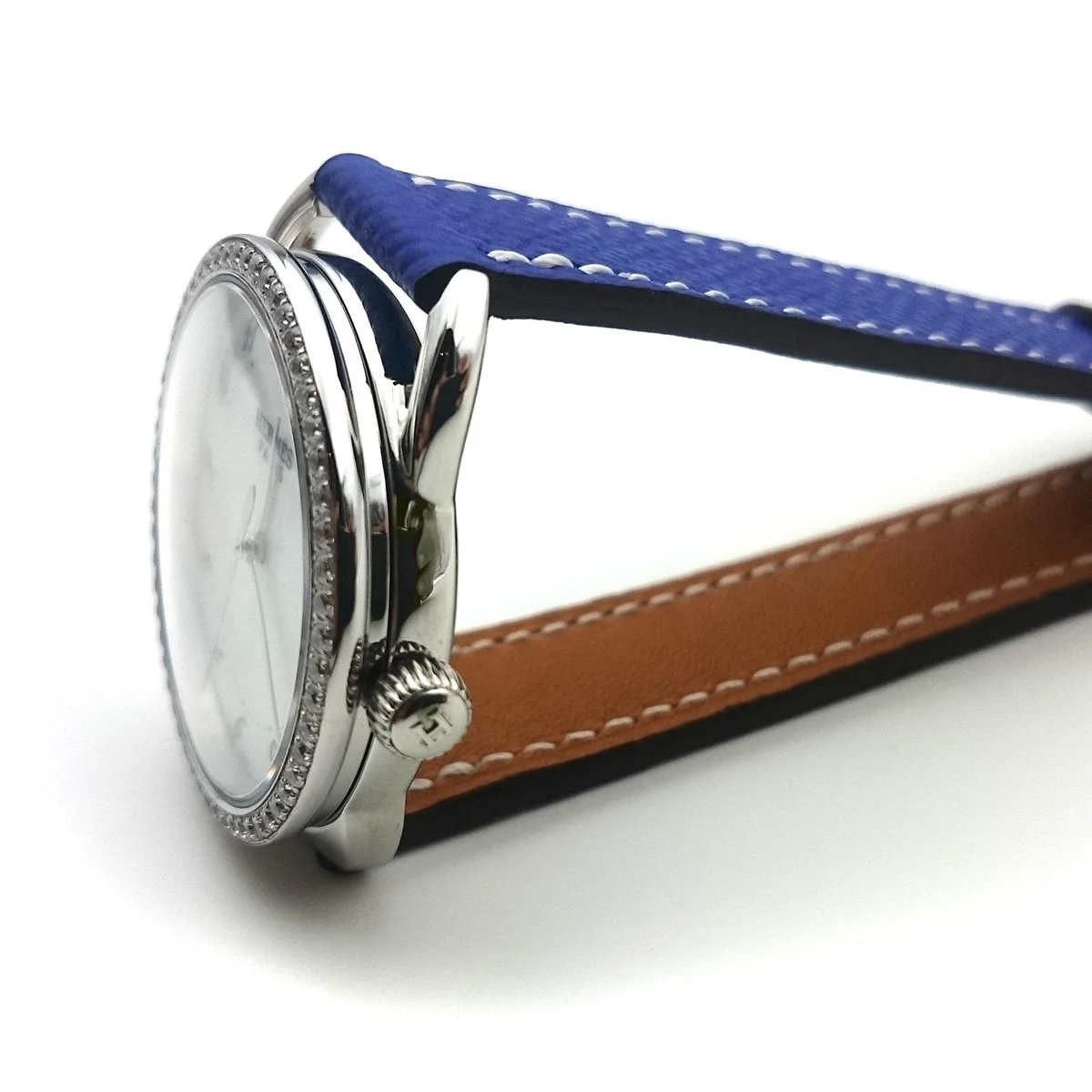 Arceau Steel with Diamond Bezel on Blue Epsom Leather Strap