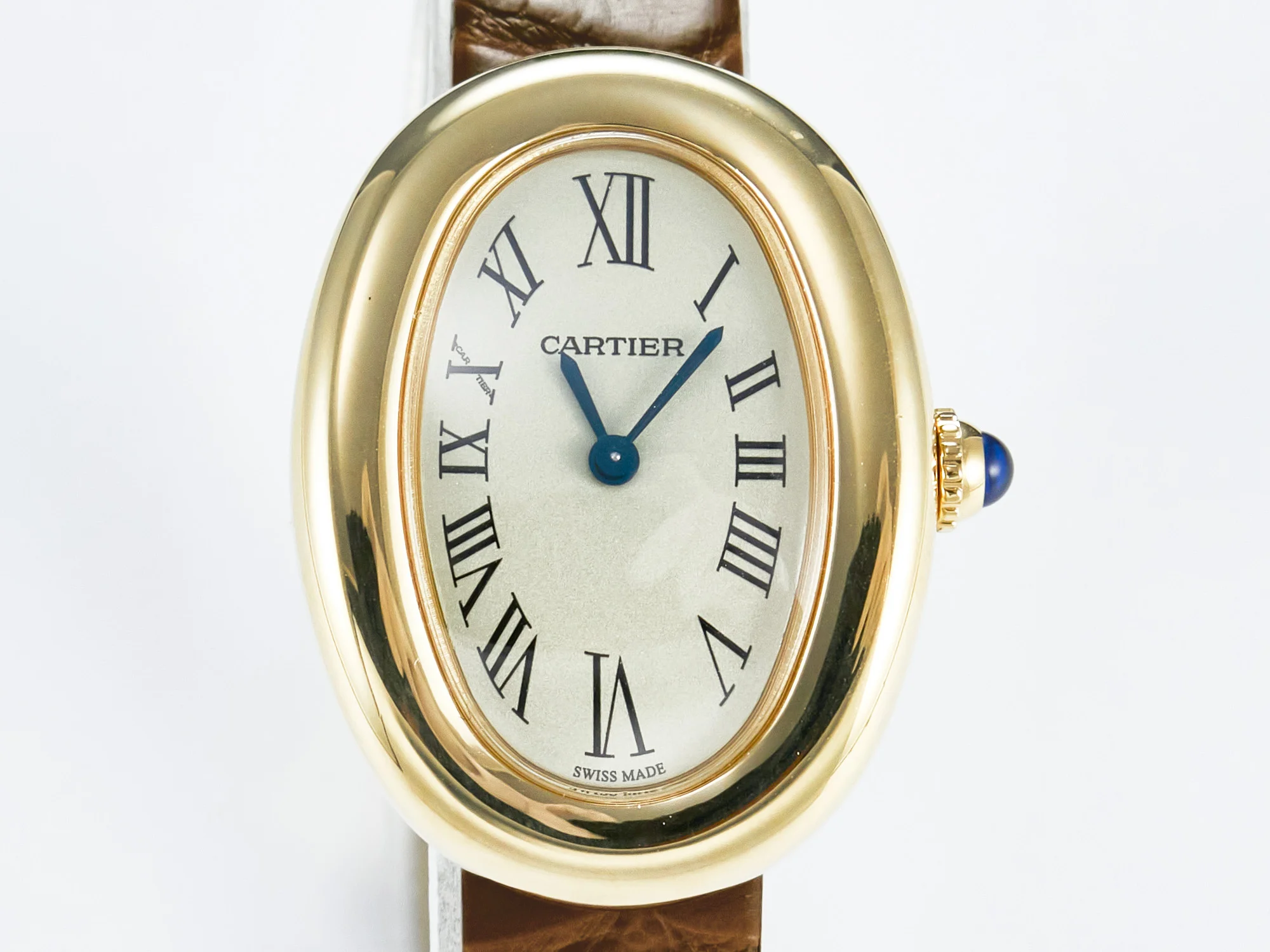 Baignoire De Cartier YG DRF 1:1 Best Edition Silver Dial on Brown Leather Strap Swiss Quartz