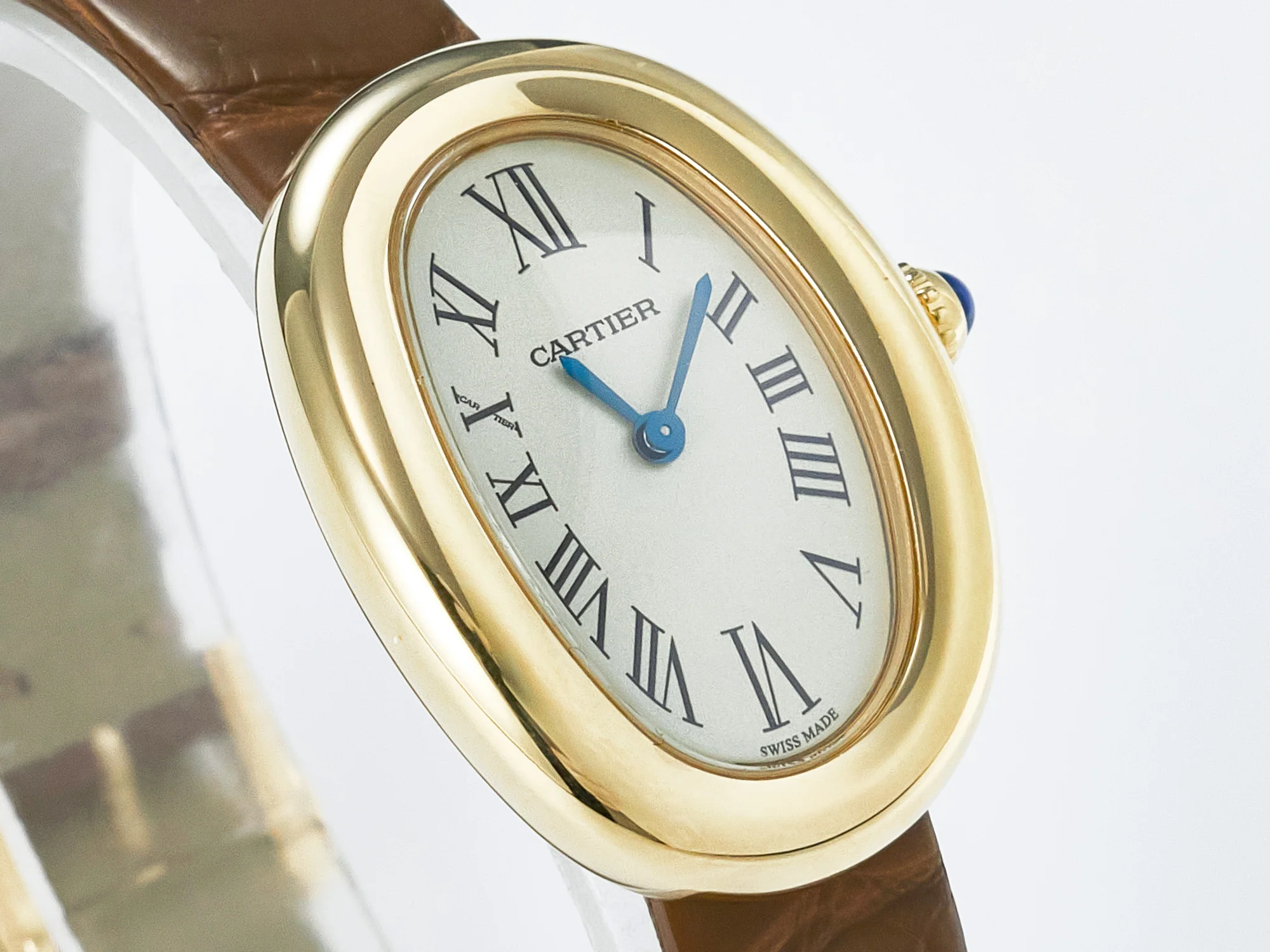 Baignoire De Cartier YG DRF 1:1 Best Edition Silver Dial on Brown Leather Strap Swiss Quartz