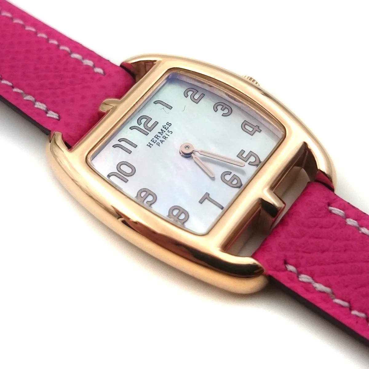Cape Cod Tonneau Rose Gold on Pink Epsom Leather Strap