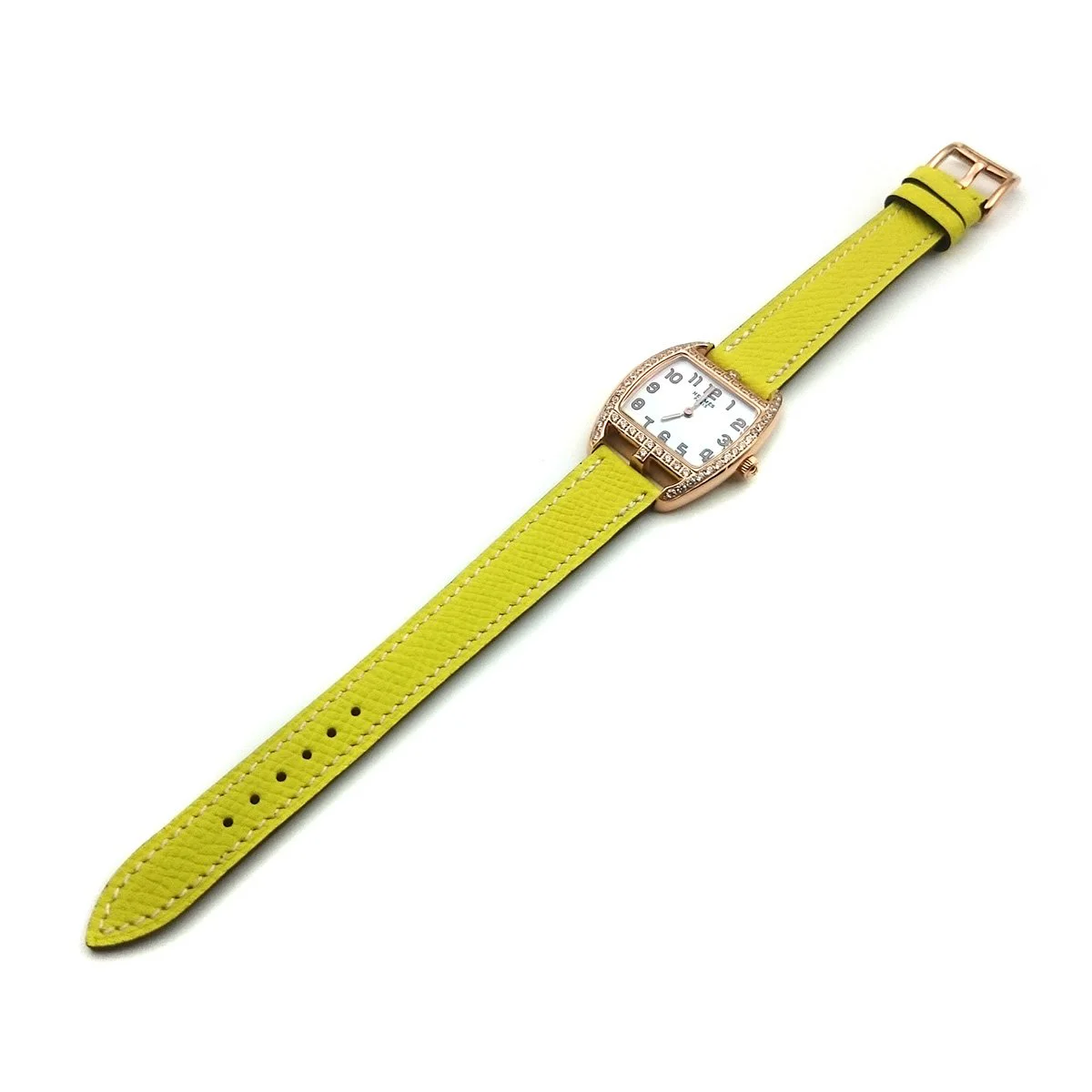 Cape Cod Tonneau Rose Gold with Diamond Bezel on Yellow Epsom Leather Strap