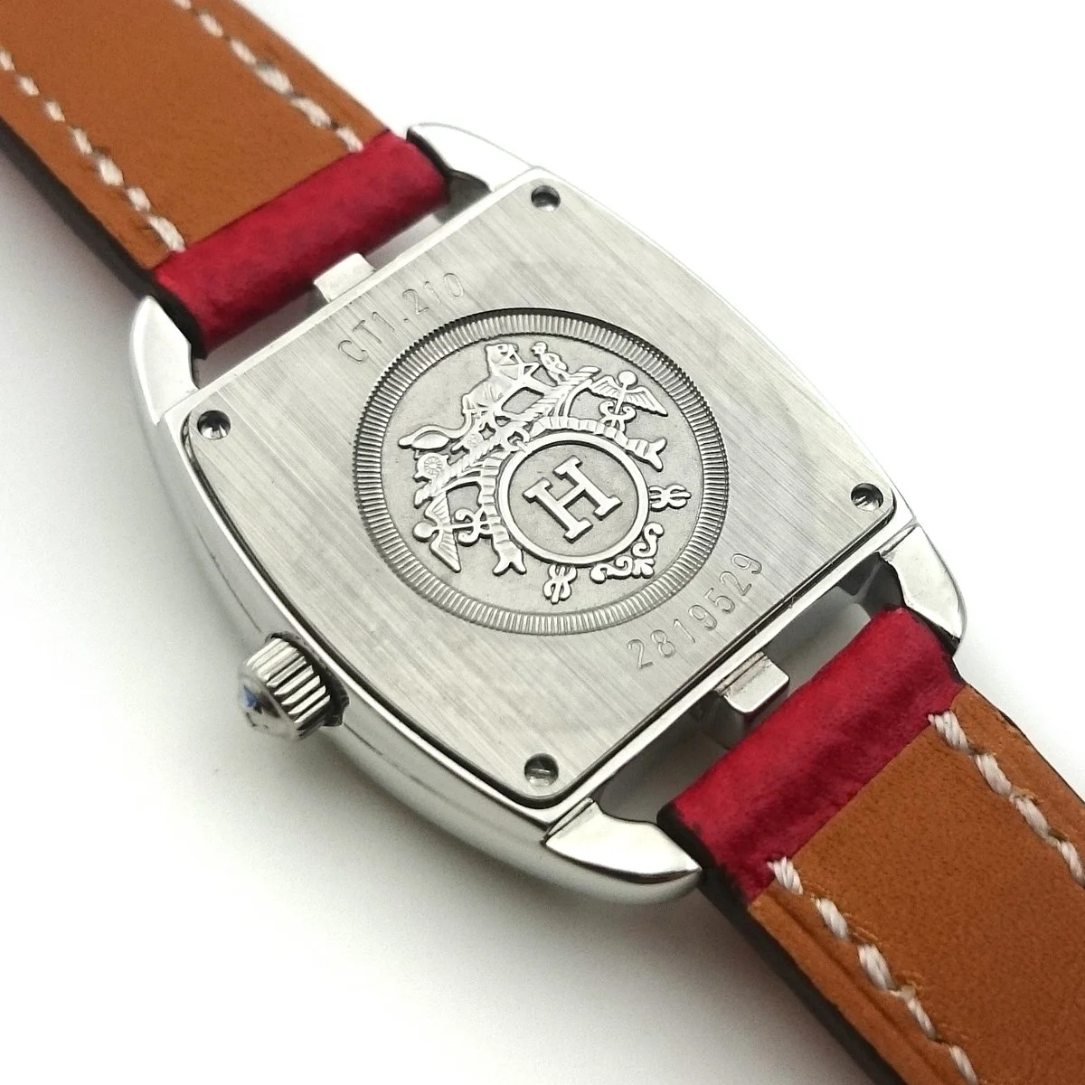 Cape Cod Tonneau Steel with Diamond Bezel on Red Epsom Leather Strap