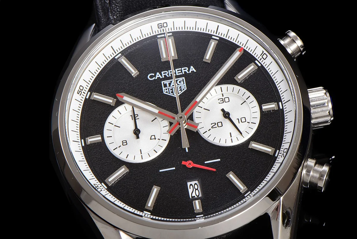 Carrera Chronograph 43 Black Dial on Leather Strap