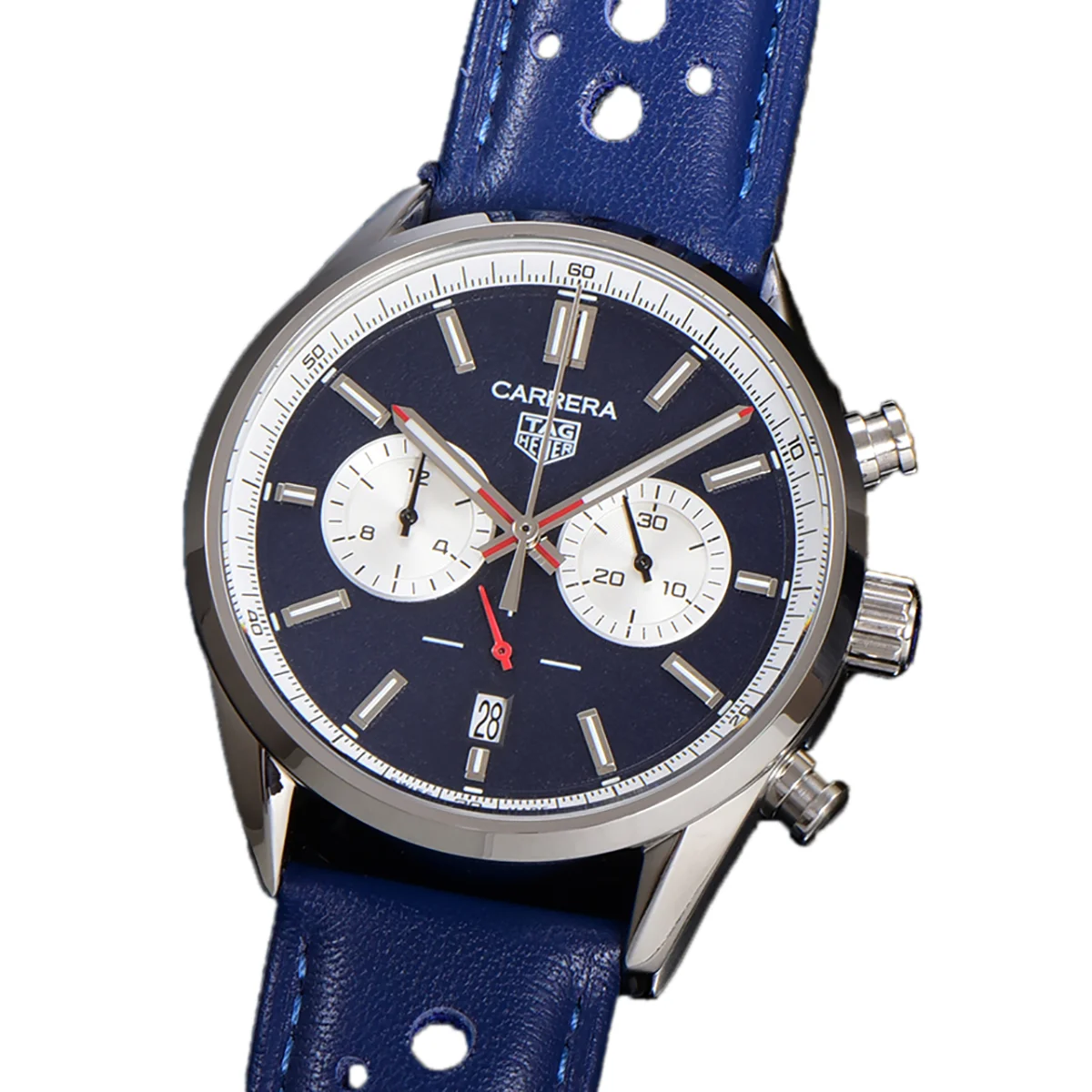 Carrera Chronograph 43 Blue Dial on Leather Strap