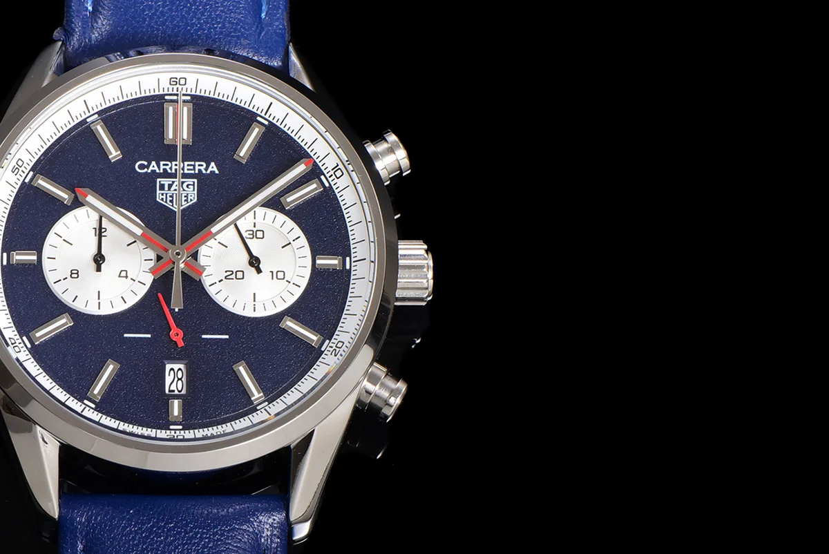 Carrera Chronograph 43 Blue Dial on Leather Strap