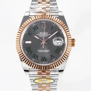 DateJust 41 126331 ARF 1:1 Best Edition 904L Steel Gray Dial Green Roman Marker on SS/RG Jubilee Bracelet SH3235（Gain Weight）