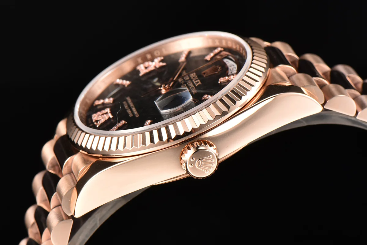 Daydate 36 128235 Eisenkiesel (Quartz Stone) Diamond Roman Dial in Everose Gold