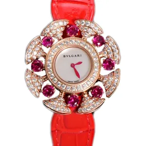 Diva’s Dream Jewellery Watch Diamond Paved Dial in Rose Gold on Green Leather Strap