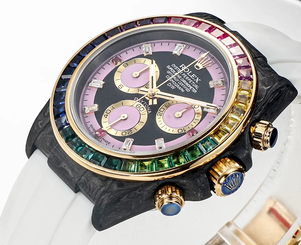 DIW Daytona Rainbow Pink Carbon in White Rubber Strap