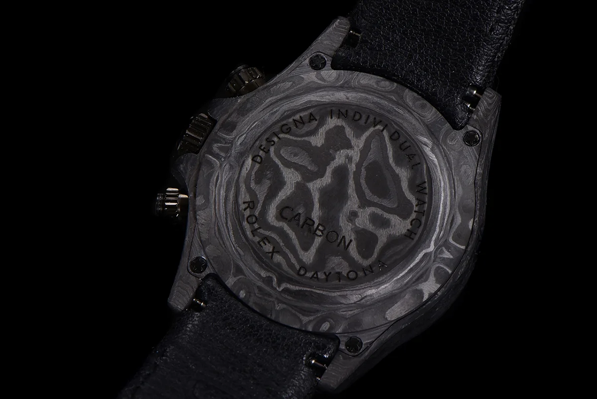 DIW Daytona Skeleton Dial in Carbon with Blue Hands on Black Nylon Strap