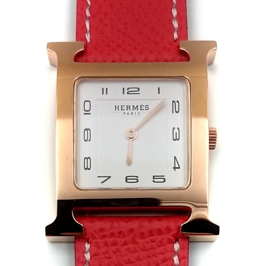 Heure H Rose Gold on Vermilion Epsom Leather Strap