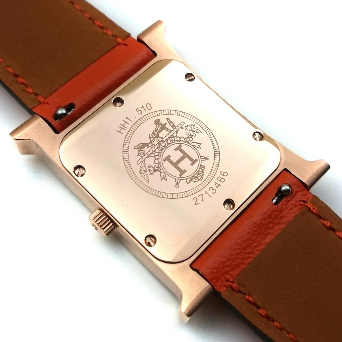 Heure H Rose Gold on Vermilion Epsom Leather Strap