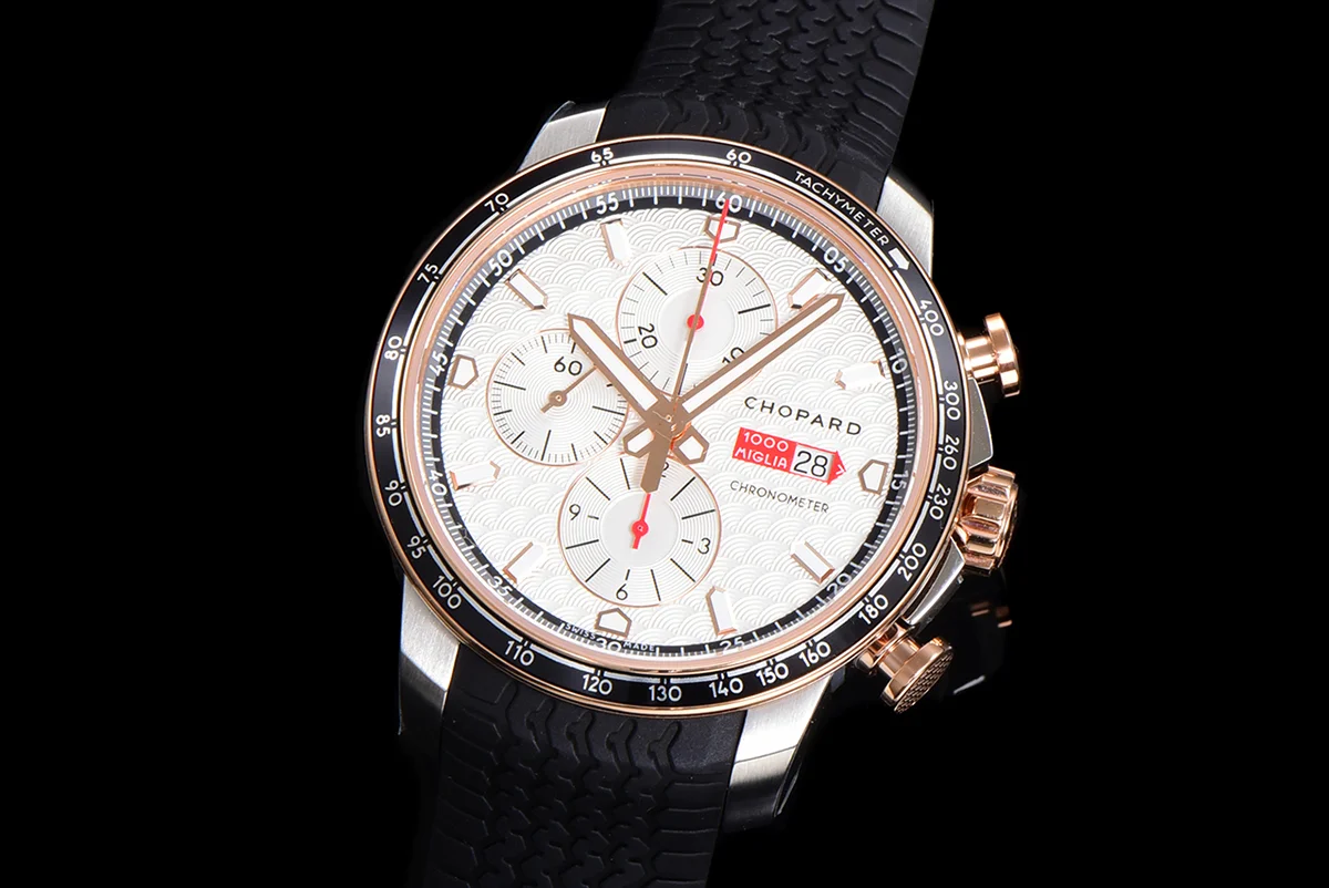 Mille Miglia GTS Chrono White Dial in Rose Gold/Steel