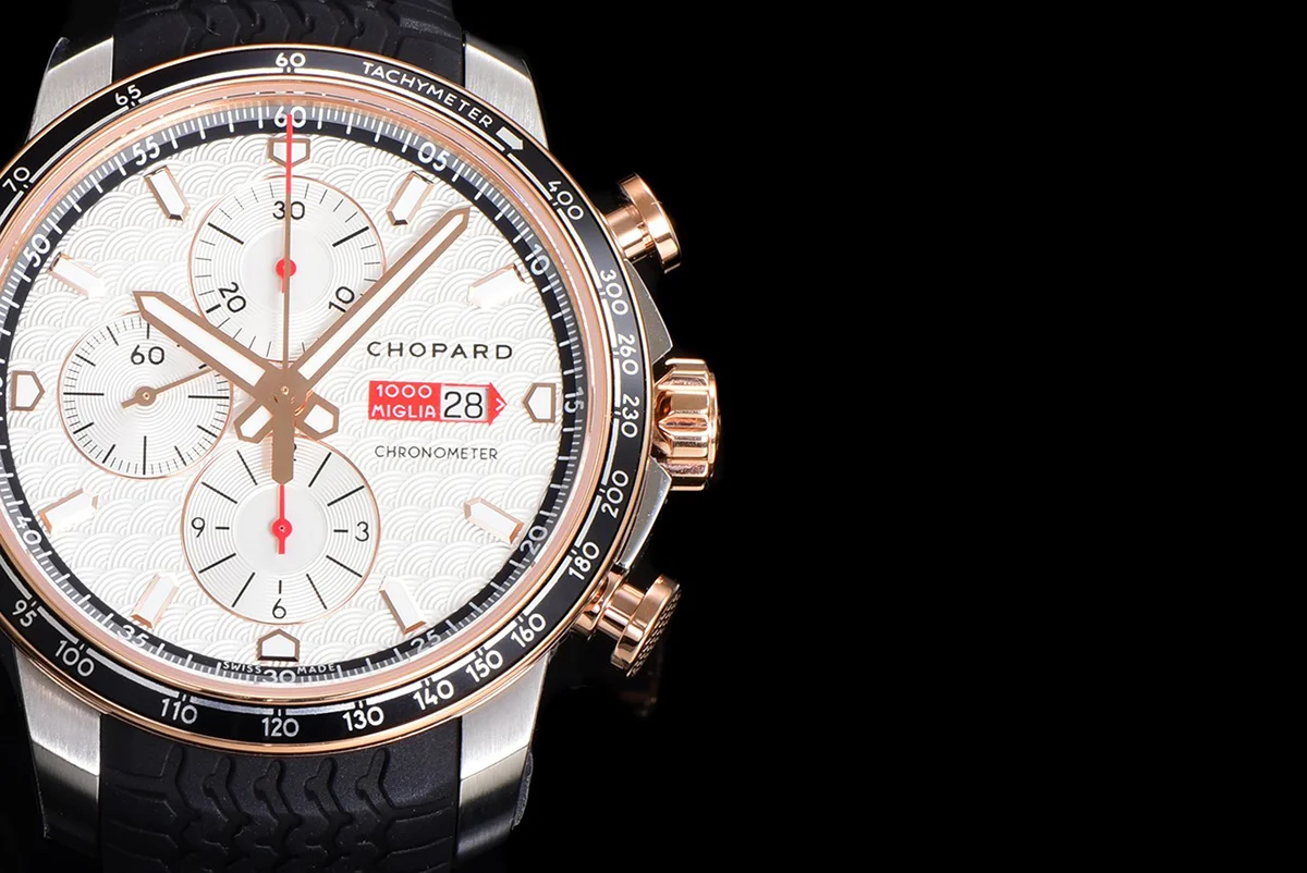 Mille Miglia GTS Chrono White Dial in Rose Gold/Steel