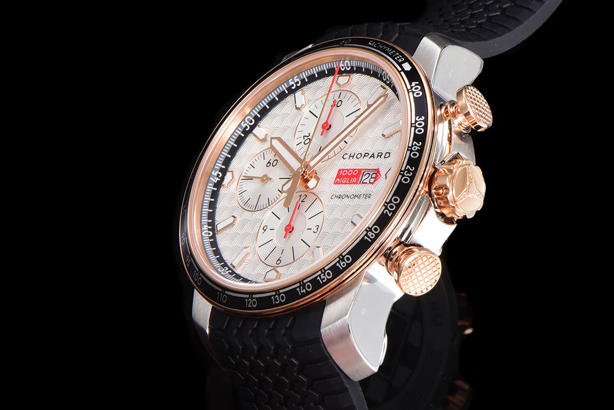 Mille Miglia GTS Chrono White Dial in Rose Gold/Steel