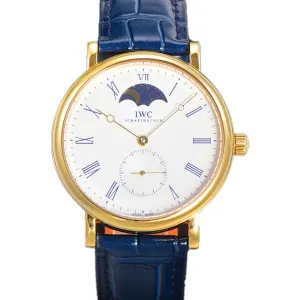 Portofino Hand Wound Moon Phrase IW5548 White Dial in Yellow Gold