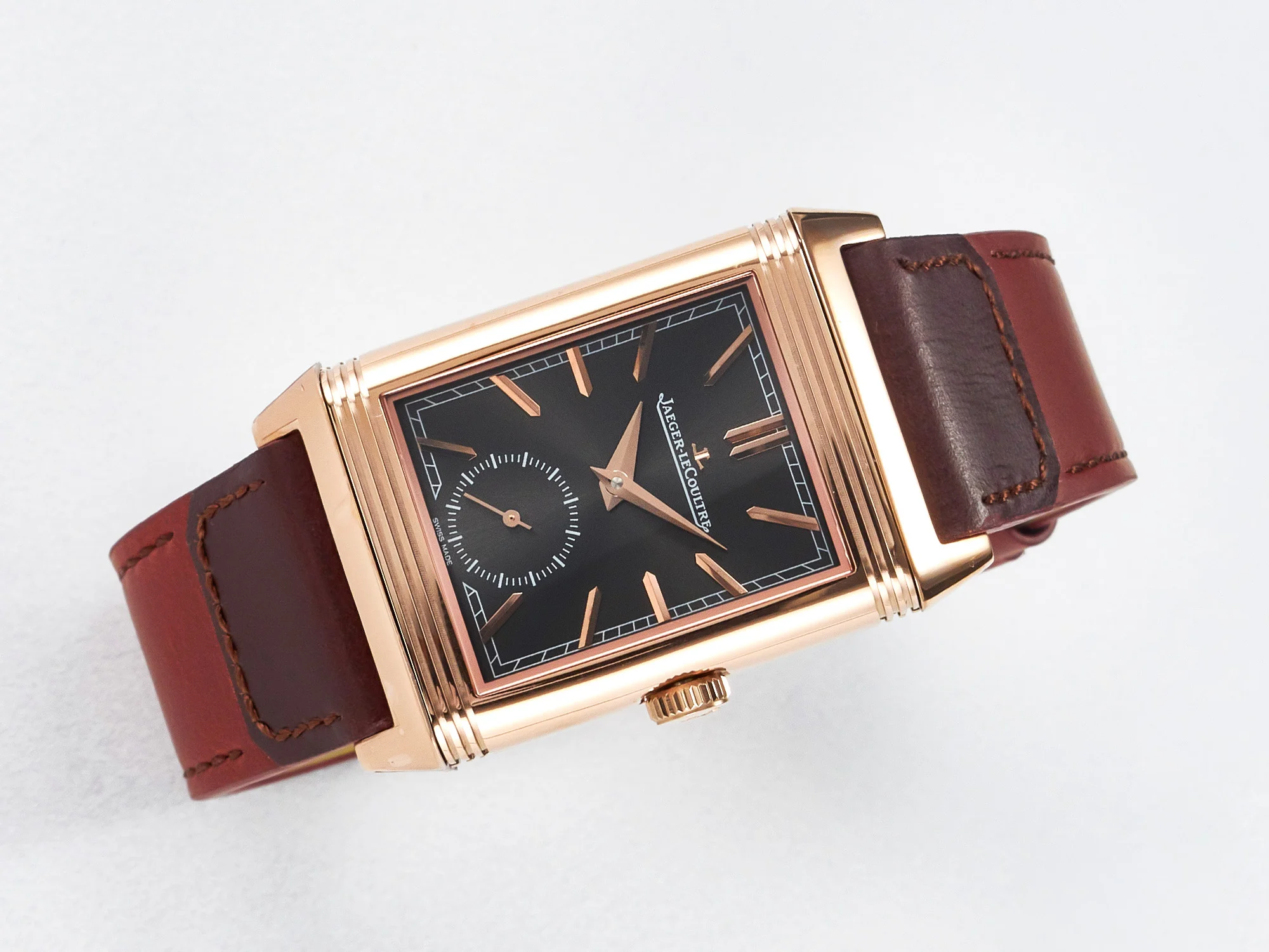 Reverso Tribute Duoface Small Seconds RG MGF Best Edition Black Dial on Red Leather Strap A854A