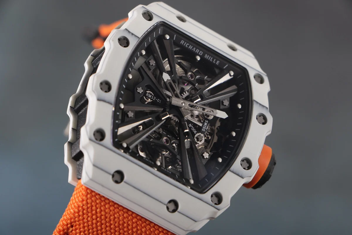RM 012-01 Tourbillon White NTPT Carbon on Orange Nylon Strap