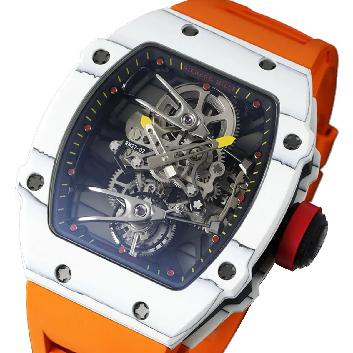 RM 027-02 Tourbillon Rafael Nadal White NTPT on Orange Rubber Strap