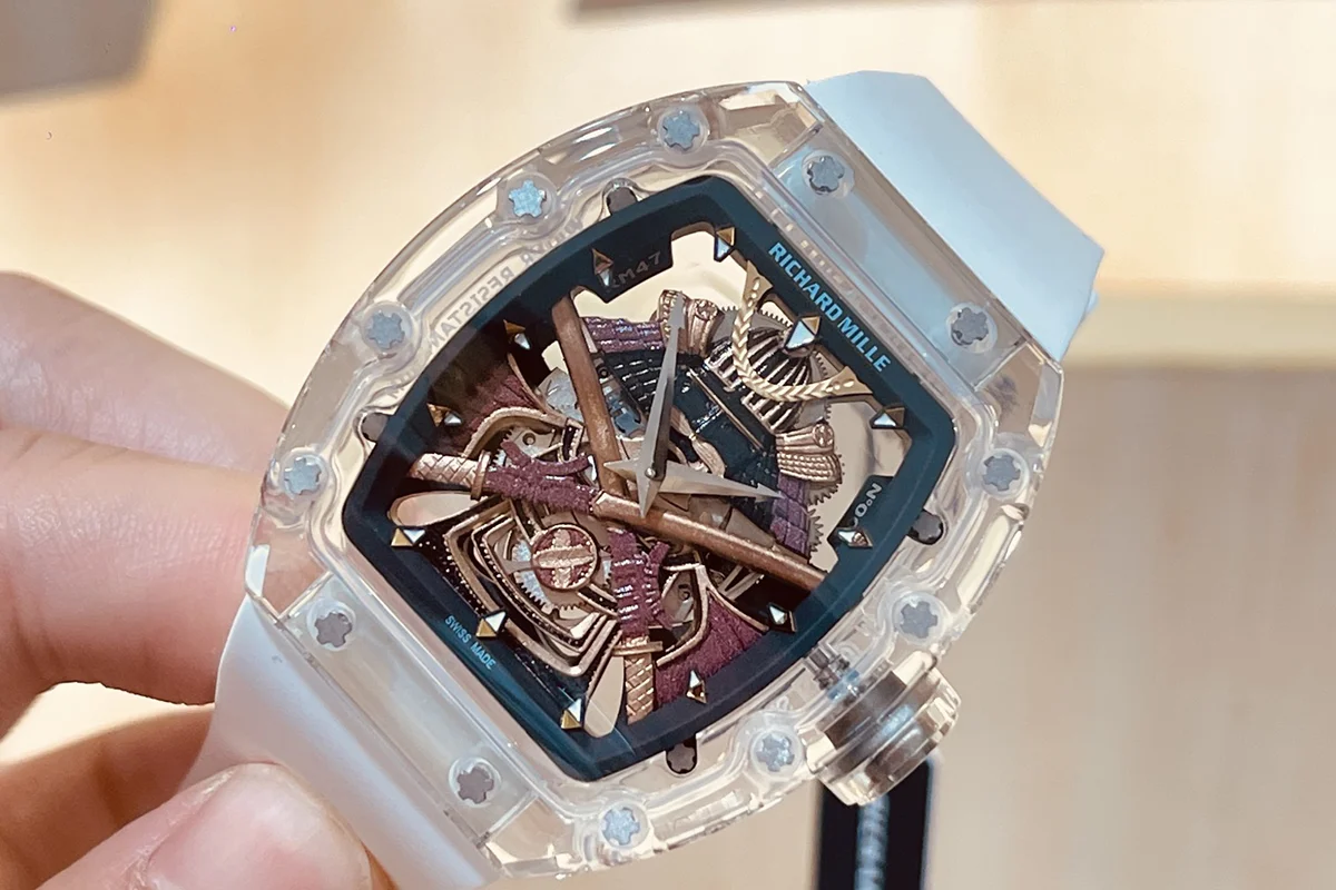 RM047 Tourbillon Samurai Sapphire on White Rubber Strap