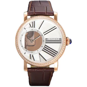 Rotonde De Cartier White Dial with Diamond Bezel in Rose Gold