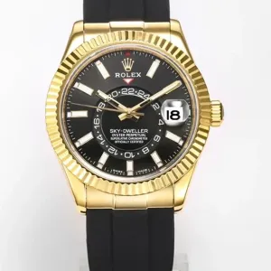 Sky-Dweller 326938 Black Dial in Yellow Gold on Rubber Strap