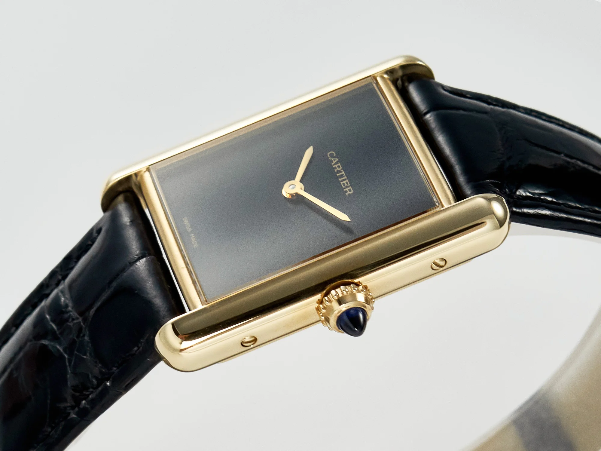 Tank Louis Cartier Large YG 33.7mm DRF 1:1 Best Edition Black Dial on Black Leather Strap Swiss Quartz