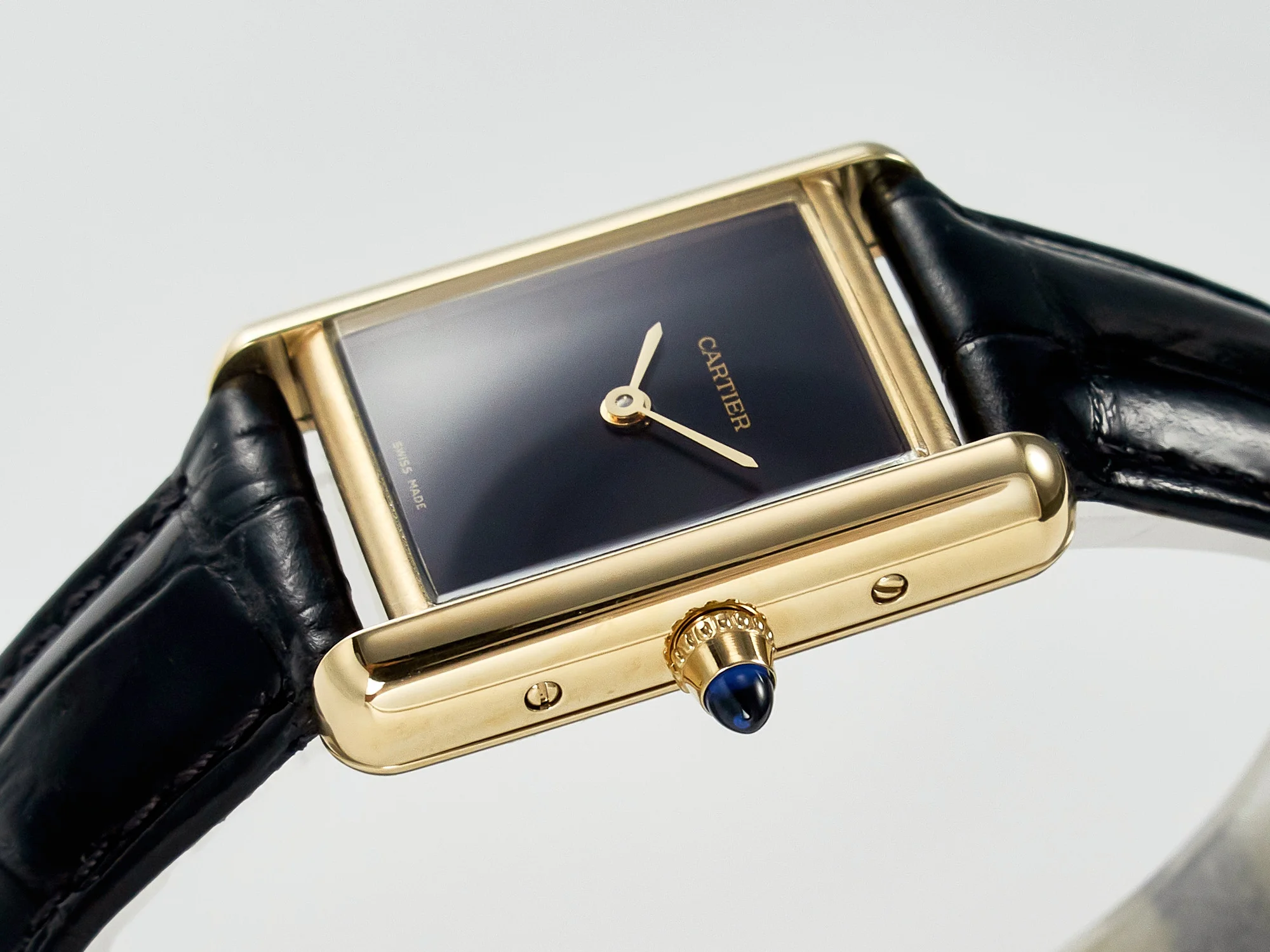 Tank Louis Cartier Small YG 29mm DRF 1:1 Best Edition Black Dial on Black Leather Strap Swiss Quartz