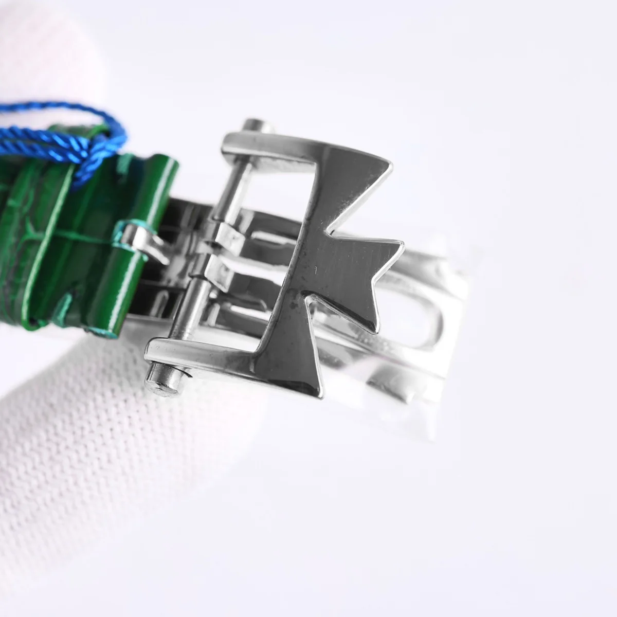 Traditionelle Tourbillon in Steel on Green Leather Strap