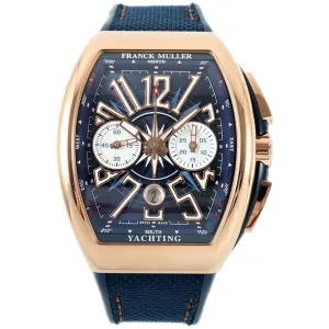 Vanguard V45 Chronograph Blue/White Dial with White Marker in Rose Gold on Leather Strap